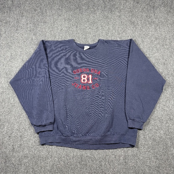 Vintage Guess Jeans Co. Crewneck Sweatshirt Mens Large Faded Navy Blue USA 0450 - Picture 1 of 8